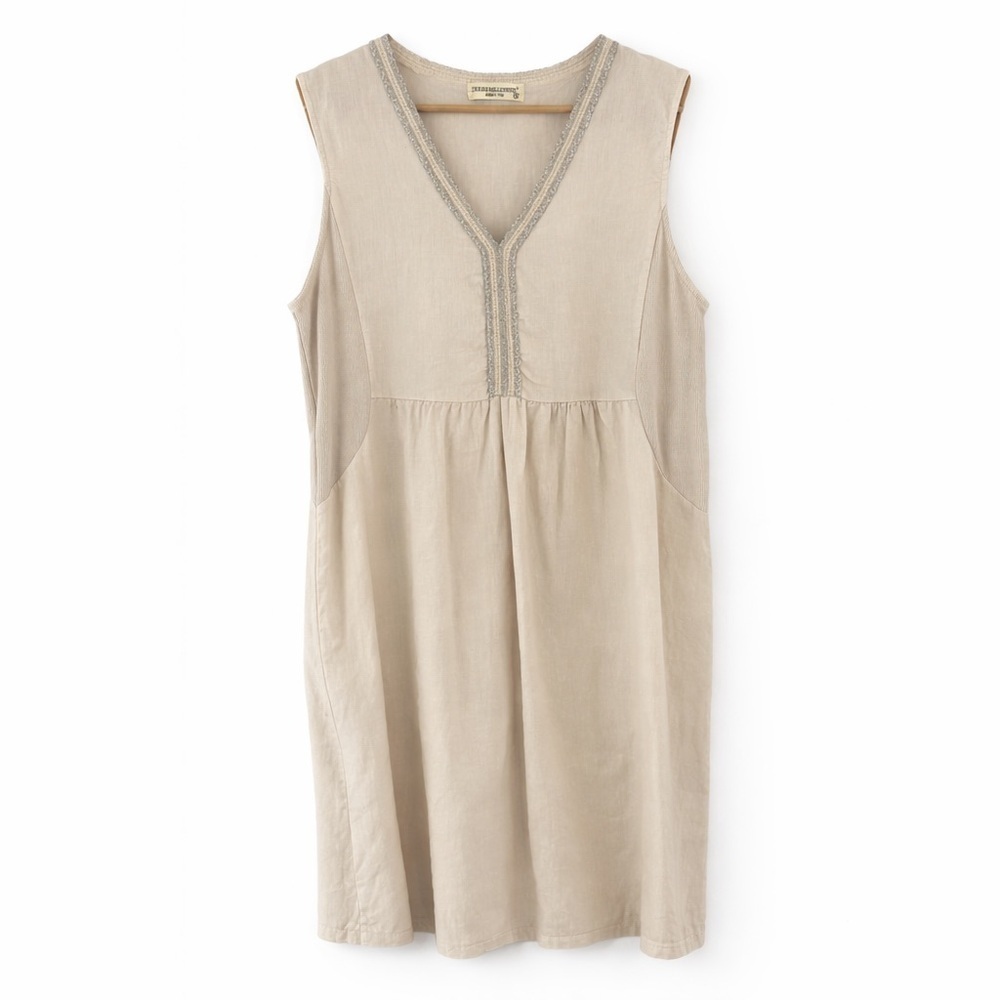 Terzo Millennio Linen Blend Coastal Shift Dress | Made in Italy Size M, Neutral - Picture 3 of 13